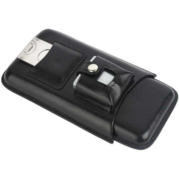 Mantello Luxury Portable 3 Holder Cigar Case Set with Cigar Cutter and Lighter Set, Great Cigar Travel Case Gift