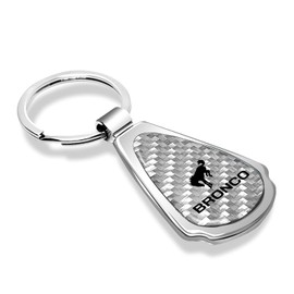 iPick Image Made Clear Dome Real Silver Carbon Fiber Chrome Metal Teardrop Key Chain with Logo for Ford Bronco