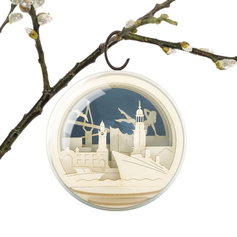 Silhouglobe Hamburg Laser Cut Wooden Diorama Ball in Transparent Ball