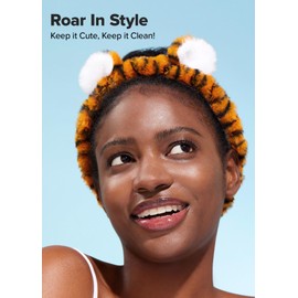 I DEW CARE Face Wash Headband - Tiger Headband | Adorable Design, Perfect for Cleansing, Bath, Makeup and Spa, 100% Microfiber, Reusable, 1 Count