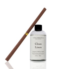 Cocorrína Clean Linen Scented Reed Diffuser Oil with 6 Cotton Reed Sticks Fragrance for Bedroom, Bathroom, or Living Room, Oil Diffuser, Home Décor, 6.7 oz. (200 ml)