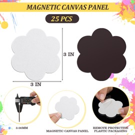 Engrowtic 25 Pcs Magnetic Painting Canvas Panel Mini Canvas Boards Magnetic Canvases for Painting Mini Tile Art for Fridge Locker Art Crafts DIY(Flower Shape,3in)
