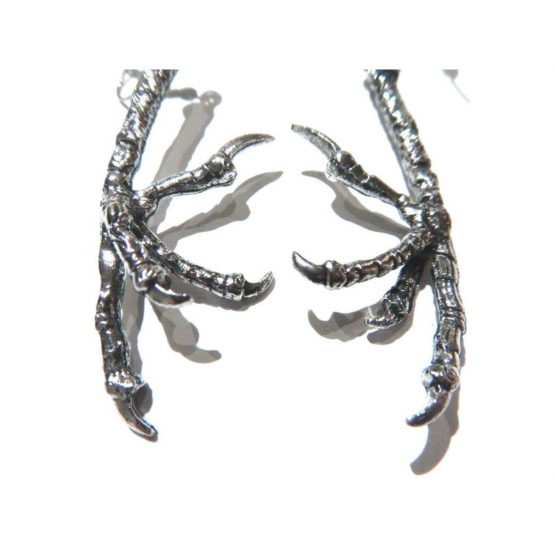 SILVERTONE BIRD FOOT EARRINGS claw talon Raven Crow feet gothic