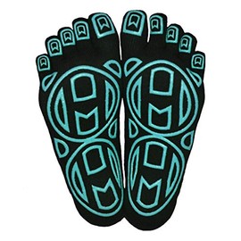 Mato & Hash 5-Toe Exercise Barefoot Feel Yoga Toe Socks With Full Grip - Black/Scuba Blue CA7000GR S/M - 2