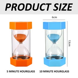 2 Piece Sand Timer, 5 Minute Orange Sand Timer, 10 Minute Blue Sand Timer, Clock Timer, Game Timer, Sand Timer for Kitchen, Creative and Interesting Shower Timer