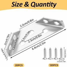 Furniture Triangle Corner Bracket Stainless Steel Angle Fasten Connector Universal Triangle Support Frame Corner Brace Bracket with Screws (20Pcs)