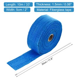 MECCANIXITY Fiberglass Exhaust Wrap Tape,2" x 33' Blue Header Heat Wrap with 4 Stainless Ties for Hot Rods and Motorcycle