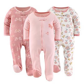 The Peanutshell Baby Girl Sleepers, Sleep and Play Footed Baby Pajamas for Girls, Baby Pjs, Newborn, 0-3, 3-6, 6-9 Months, Pink Butterfly Floral, Newborn