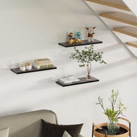 Set of 3 Acrylic Floating Shelves Wall-Mounted Shelf for Storage and Decor for Bedroom, Living Room, Kitchen Storage, Books, Bathroom Organizer (Clear Black, 15.7" Wx 5.9" D x0.6 H)