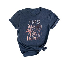 (L) Sunrise Sunburn Sunset Repeat T Shirt for Women, Heather Neavy Summer T-Shirt for Women, Graphic Sun Rose Gold Design Tee, Perfect for Camping and Outdoor Adventures, Summer T-Shirt for Women (L)