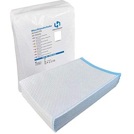 Airlaid PE Premium Disposable Washcloths, Pack of 50, White/Blue, Absorbent & Gentle on the Skin, Disposable Wash Mitt Wash Cloth, Ideal for Hygiene Areas – such as Care Services, Cosmetics and Much