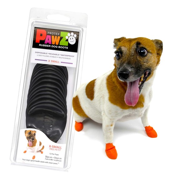 Pawz Dog Boots X-Small | Dog Paw Protection with Dog Rubber Booties | Dog Booties for Winter, Rain and Pavement Heat | Waterproof Dog Shoes for Clean Paws | Paw Friction for Dogs