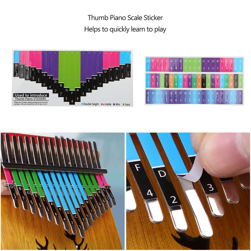 Piano Keyboard Stickers, 21 Tone Thumb Piano Universal, Colorful Kalimba