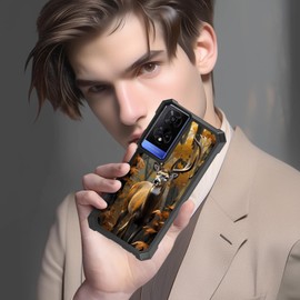 CAPAUNVDA for TCL 50 XE Case,Heavy Duty Dual Layer Slim Shockproof Black Cover with Tempered Glass Screen Protector for Women Man，Camouflage Forest Deer