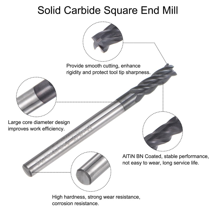 QUARKZMAN Square Nose Cutter, 1/8" Tip Diameter, Solid Carbide, AlTiN
