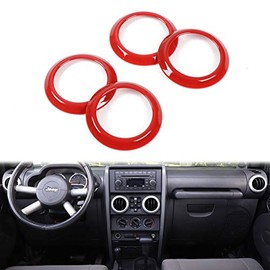 4PCS AC Air Conditioning Vent Cover Trim Decoration Ring Interior Accessories Compatible with Jeep Wrangler JK JKU 2007-2010 (Red)