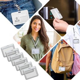 ID card holder with strap set, 6 pieces ID card holder with lanyard, hard plastic for card wallet, credit card case, key ring and ID card