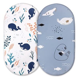 GLLQUEN BABY Bassinet Crib Sheets Set, Breathable Cozy Fitted Mattress Sheet, Elastic Travel Crib Fashionable Floral Pattern, Standard Cradle Safe Sheets for Baby Boy Girls 32"X16" (Sea Lions)