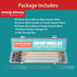 Lonely Binary 120pcs Dupont Wire Kit with 120pcs 2.54mm Gender Changer Pins & Slim Storage Box - 40pin Male to Female, M-M, F-F Jumper Wires for Arduino Projects ESP32
