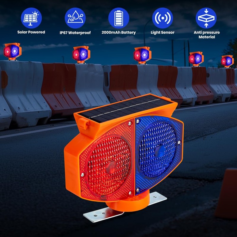 Solar Strobe Warning Light, 3 Working Modes Double Side Red
