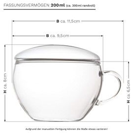 Creano GlasTasse Teelini 139 Glass Teacup, 200 ml, 2-Piece with Built-In Glass Lid