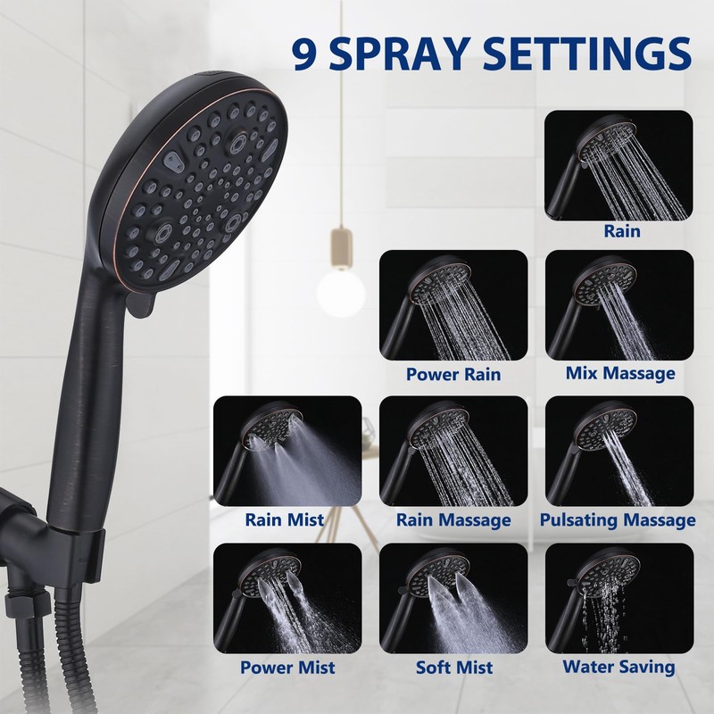 High Pressure 10 Setting Handheld Shower Head, 5" Detachable Showerhead