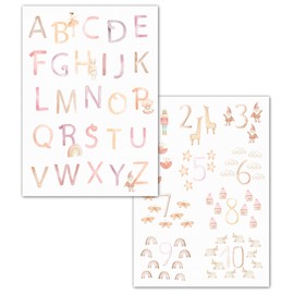 double critical Lemmami Papeterie ABC and Numbers Poster for Children DIN A4 Children's Room Girls Letters Numbers Baby Room Learning Poster