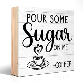 PUVOXHO Pour Some Sugar on Me Coffee Wooden Sign Desk Decor for Home Farmhouse Kitchen, Funny Restaurant Decor, Funny Humor Gifts for Boss Leader Supervisor Coworkers Family Friends BFF