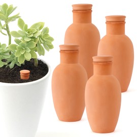 4pcs Ollas 3.1inch Plant Watering Globes Clay Watering Pot with lid Terra Cotta Clay Irrigation Globes Terracotta Watering Simple Irrigation Peripheral Water System Self Watering System