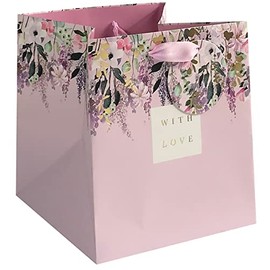Glick Luxury Gift Bag for Plants, Floral Gift Bag, Plant Gift Bag, Gift Wrap Bag, Pink and Multi Coloured, 180w x 200h x 180d mm, Lilac