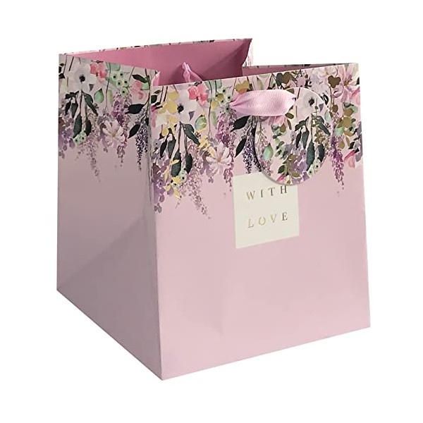 Glick Luxury Gift Bag for Plants, Floral Gift Bag, Plant Gift Bag, Gift Wrap Bag, Pink and Multi Coloured, 180w x 200h x 180d mm, Lilac