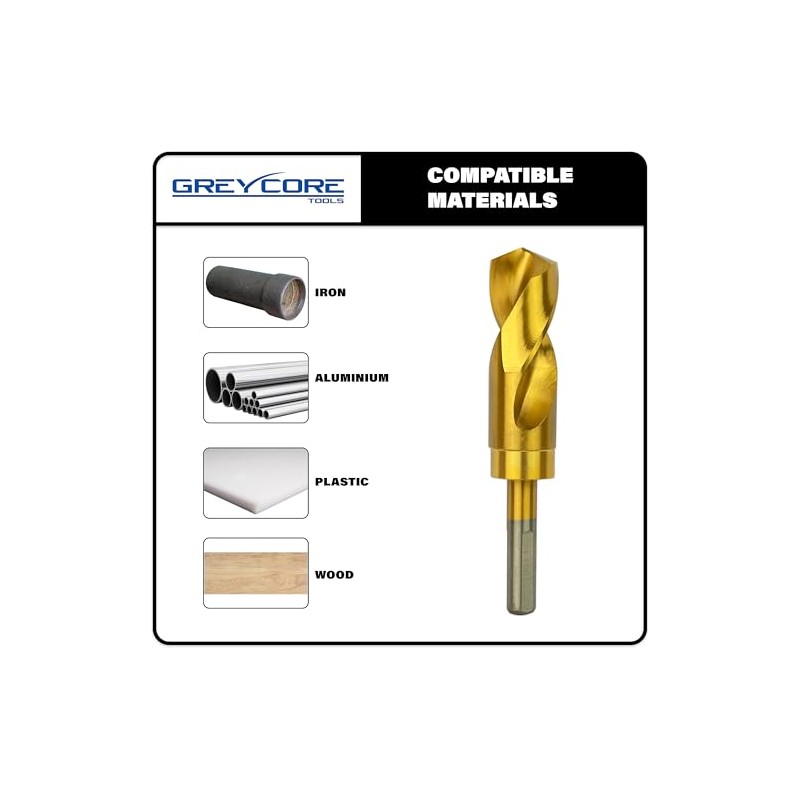 Greycore Tools 1-1/8 Inch Reduced Shank Drill Bit, 1/2" 3-Flat