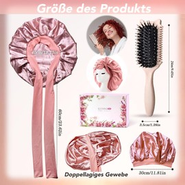 Satin Hood for Sleeping, Adjustable Silk Bonnet for Sleeping with Curl Comb, Sleep Cap, Silk with Elastic Band, Breathable Silk Bonnet, Satin Hair Cap for Curls and Long Hair (Apricot)