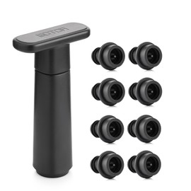 WOTOR Wine Saver Vacuum Pump with 8 Stoppers, Wine Stopper & Preserver, Reusable Bottle Sealer Keeps Fresh, Ideal Accessories Gift (Flat Handle)
