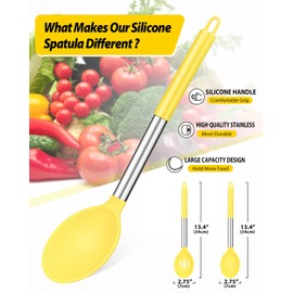 Pack of 2 Large Silicone Cooking Spoons,Non Stick Solid Basting Spoon,Heat-Resistant Kitchen Utensils for Mixing,Serving,Draining,Stirring (YELLOW)