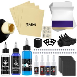 Kit Completo de Práctica de Tatuajes para Principiantes, 77 Piezas, Incluye Piel Sintética de 3 Mm, 4 Piezas de Piel Sintética Y 15 Piezas de Papel de Transferencia para Plantillas.