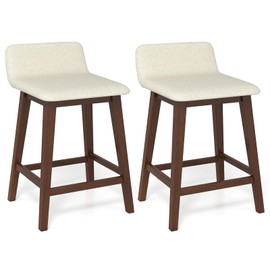 Giantex 24" Bar Stools Set of 2, Upholstered Counter Height Barstools with Low Back, Footrest, Armless Wood Bar Chairs for Kitchen Island, Dining Room, Brown & Beige