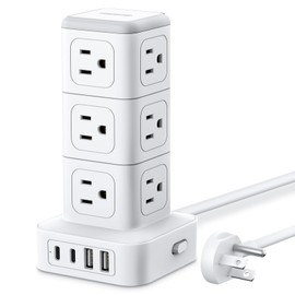 NTONPOWER Surge Protector Power Strip Tower, 1080J Surge Protector Tower, 12 AC Outlets 4 USB Ports (2 USB C), 1625W / 13A Overload Protection, 5ft Extension Cord Tower Surge Protector for Office Home