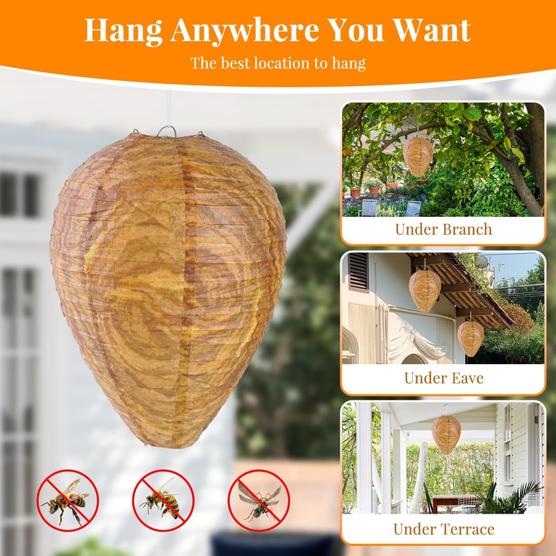 4 Pack Paper Wasp Trap, Fake Wasp Traps Outdoor Hanging
