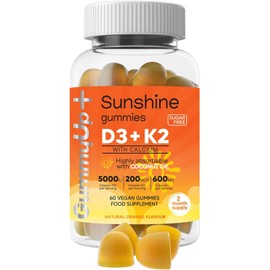 2 Months Supply Vitamin D+K2 Gummies with Calcium, High Strength Sugar Free Sunshine Gummies, Natural Orange Flavoured Vegetarian Gummies