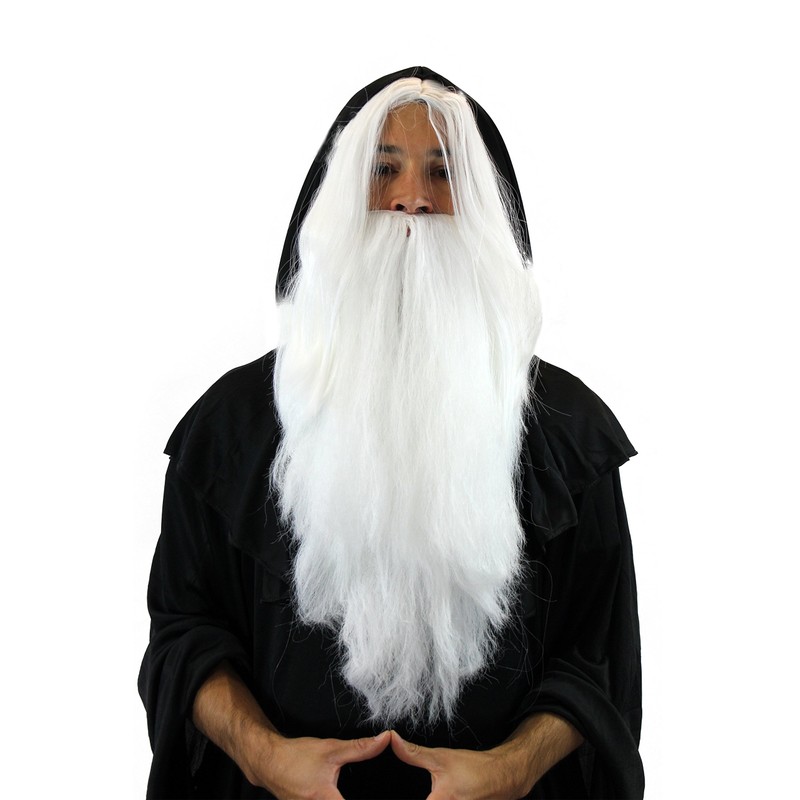 Party/Fancy Dress/Halloween LONG Beard & WIG set WHITE WIZARD SORCERER