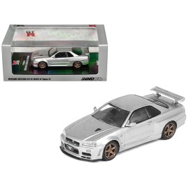DCD Nissan Skyline GT-R (R34) V-SPEC II RHD (Right Hand Drive) Silver Metallic 1/64 Diecast Model Car by Inno Models