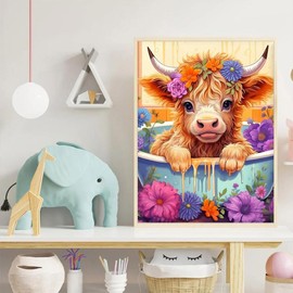 Yiminu.DS Children's Diamond Painting, 5D Ox Animal Cow Diamond Painting Pictures, Diamond Painting Craft Set, Crafts, Girls, 30 cm x 40 cm