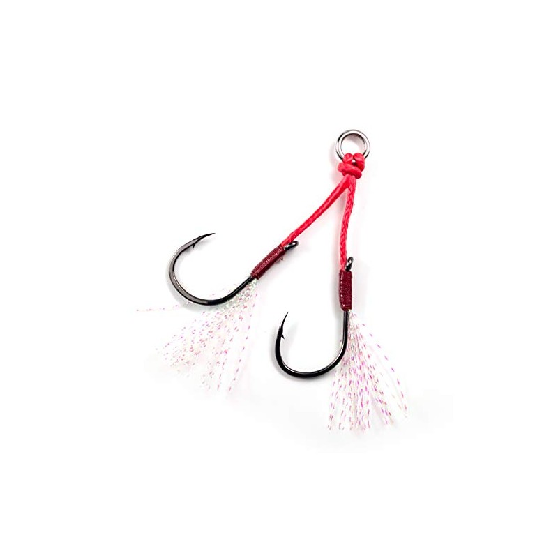 Orurudo Fishing Gear Double Assist Hooks 10-pack with Feather (Tinsel