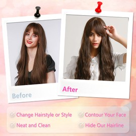 Clip-In Fringe Hair Extensions, Clip-In Side Fringe Fringe Bangs Extension Hairpiece Extensions, Bangs, Natural Fringe Bang for Women and Girls, Two Piece In Front Hair, Light Brown