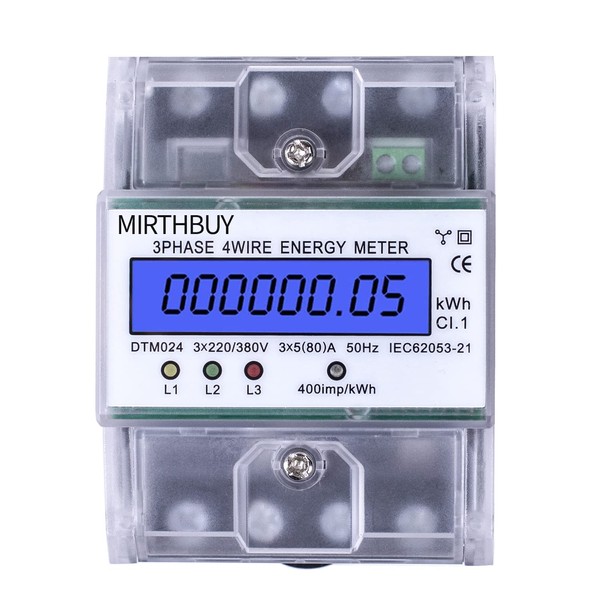 MIRTHBUY Digital Electricity Meter with LCD, 3-Phase 4-Wire, Calibrated Electricity