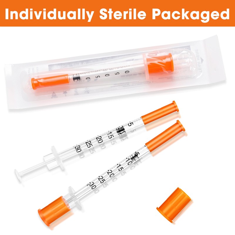 0.3ml Syringe with Cap,31 G 5/16Inch 8mm Lab Supplies for