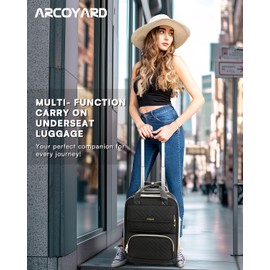 Arcoyard Underseat Carry On Luggage with Wheels, Airline Approved Personal Item Bag, 17-Inch Multi-functional Rolling Bag, Lightweight Overnight Suitcase for Women, Bussiness, Travel, Black
