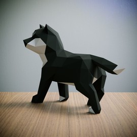 Yona DIY Shiba INU Black Papercraft kit, Abstract Low Poly Animal DIY kits, Home decor, kids crafts kits, Gift, origami 3D, paper trophy,3D Puzzle, Paper sculpture, Papercraft set for adults, No. 4