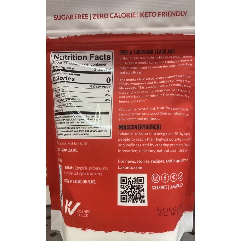 Lakanto Monkfruit Sweetener 1:1 Sugar Substitute Keto Non-GMO White 16